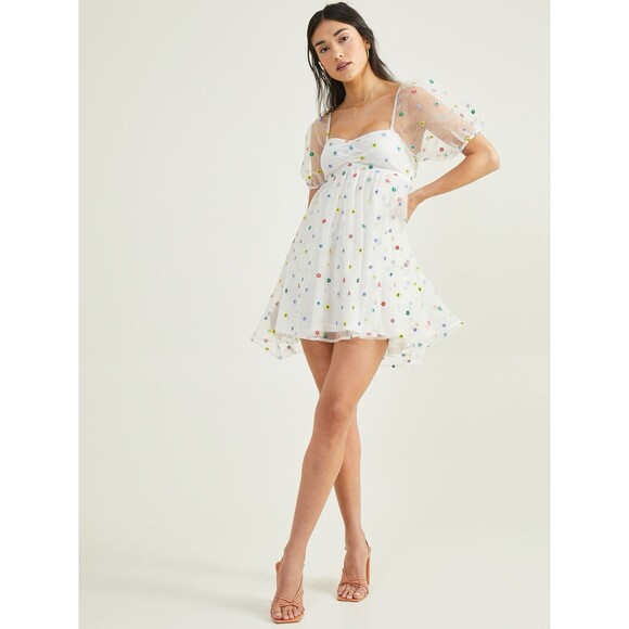 altar'd state Colorful Floral Babydoll Dress Sheer Puff Sleeve Spring Easter M - Picture 4 of 11